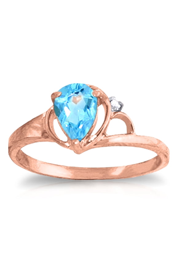14K Rose Gold Pear-Shaped Blue Topaz and Diamond Ring - December Birthstone - Courage & Clarity - Sizes 5.5 to 11 - Fine Jewelry for Women
