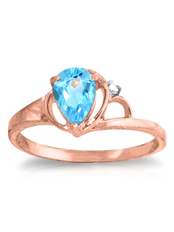 14K Rose Gold Pear-Shaped Blue Topaz and Diamond Ring - December Birthstone - Courage & Clarity - Sizes 5.5 to 11 - Fine Jewelry for Women