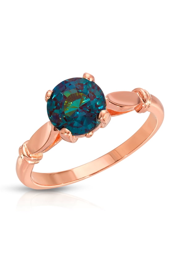 14K Solid Rose Gold Round Shape 1.75 CTW Ring with Grown Genuine Alexandrite Color Changing (10.0)