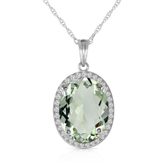 Galaxy Gold 14K Solid Gold Natural Diamond & Green Amethyst Oval Cut Necklace for Women - White Gold Fine Jewelry
