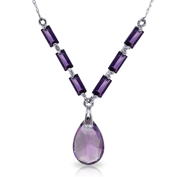 Galaxy Gold 14K Solid White Gold 16" Necklace with Natural Amethyst, 14"-24" Sizes, February Birthstone, Symbol of Serenity