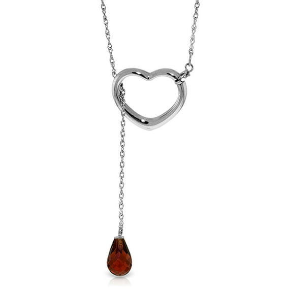 Galaxy Gold 14K Solid White Gold 16" Open Heart Pendant Necklace with a Genuine Garnet Drop, 14"-24" Sizes, January Birthstone, Symbol of Passion