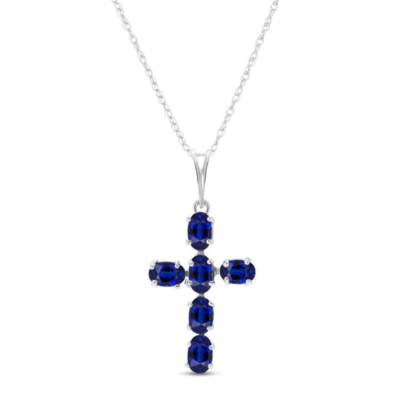 Galaxy Gold 14K White Gold Sapphire Cross Pendant Necklace - September Birthstone - Truth & Nobility - 16" to 24" - Fine Jewelry for Women