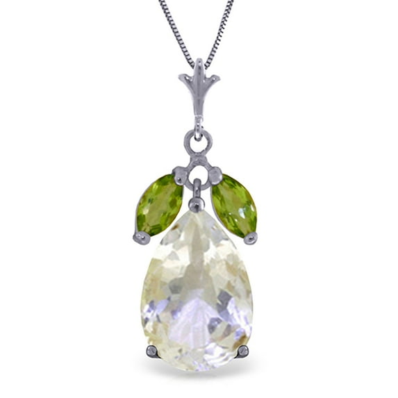 Galaxy Gold 14K Solid White Gold 18" Necklace with Natural White Topaz and Peridot, 14"-24" Sizes, Symbol of Clarity and Renewal