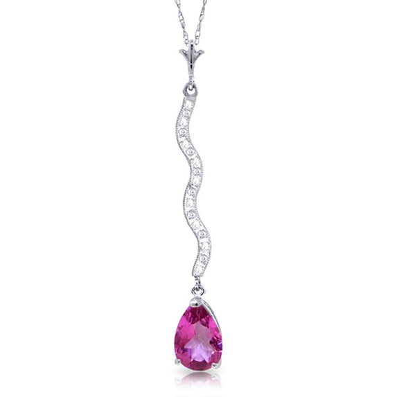 Galaxy Gold 14K Solid White Gold 20" Necklace with 1.79 CTW 1.79 CTW Natural Diamonds and Pear-Shaped Pink Topaz, 14"-24" Sizes, Symbol of Elegance