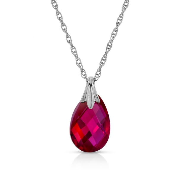 Galaxy Gold 14K Solid White Gold 22" Necklace with Lab-Grown Briolette Shape Checkerboard Cut Ruby, 14"-24" Sizes, July Birthstone, Symbol of Passion