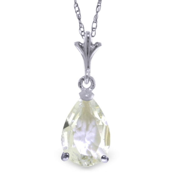 Galaxy Gold 14K Solid White Gold 24" Necklace with Pear-Shaped Natural White Topaz, 14"-24" Sizes, Symbol of Clarity