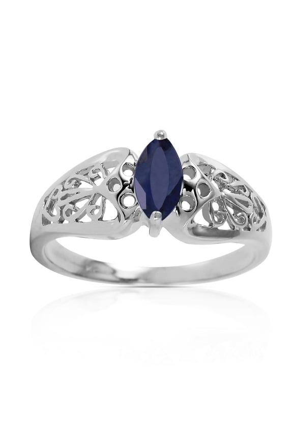 14K Solid Gold Natural Sapphire Solitaire Ring for Women - White Gold Fine Jewelry