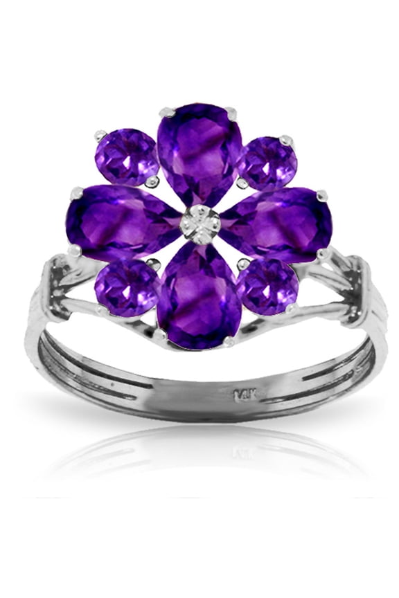 14K White Gold 2.43 CT Natural Purple Amethyst Flower Ring - February Birthstone - Peace & Wisdom - Sizes 5.5 to 11 - Fine Jewelry for Women