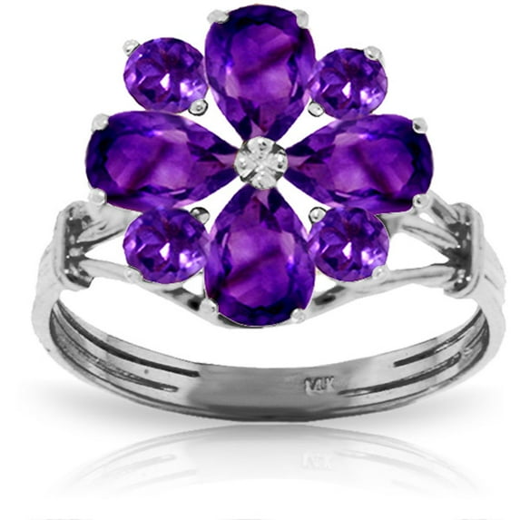 Galaxy Gold 14K White Gold 2.43 CT Natural Purple Amethyst Flower Ring - February Birthstone - Peace & Wisdom - Sizes 5.5 to 11 - Fine Jewelry for Women