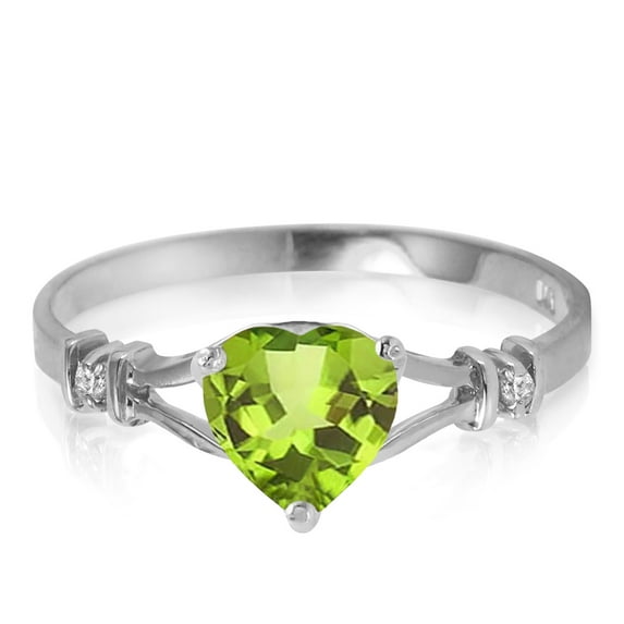 Galaxy Gold 14K White Gold 0.47 Carat Natural Heart-Shaped Peridot and Genuine Diamonds Heart Ring - August Birthstone - Abundance & Joy - Sizes 5.5 to 11 - Fine Jewelry for Women