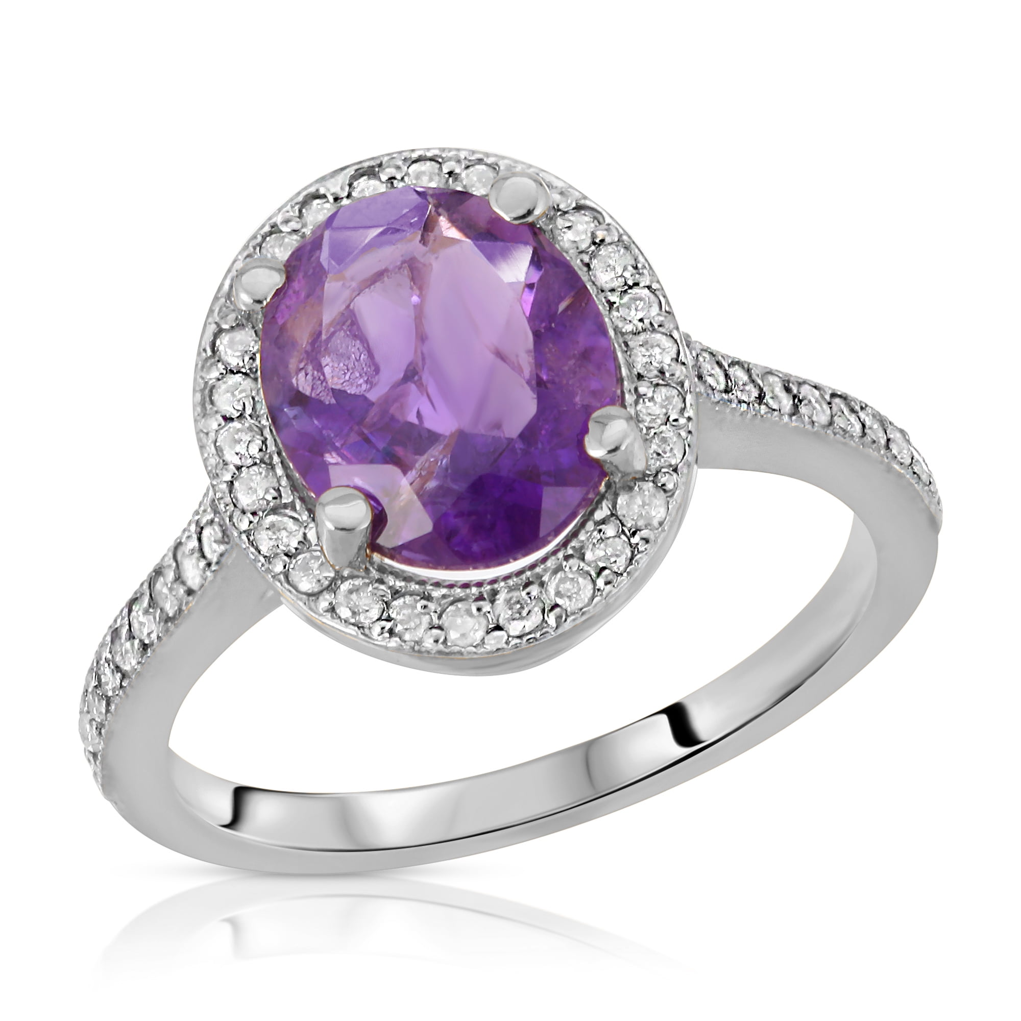 Solid 14K White Gold Wedding Ring with Purple Amethyst and 2 Natural D – J  F M