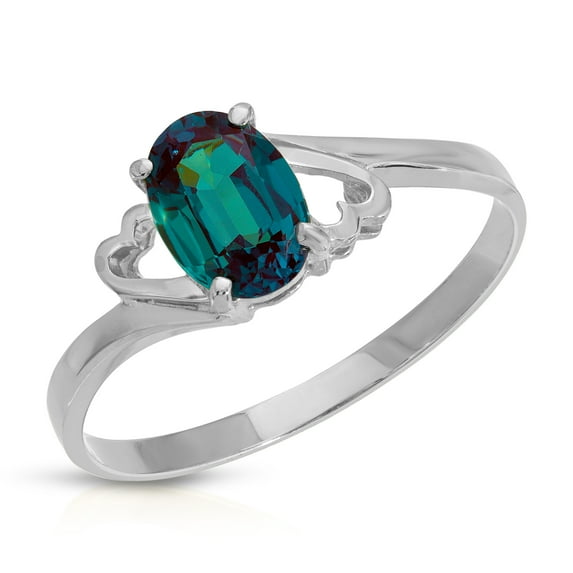 Galaxy Gold 14K Solid White Gold Oval Shape 1.00 CTW Ring with Grown Genuine Alexandrite Color Changing (7.5)