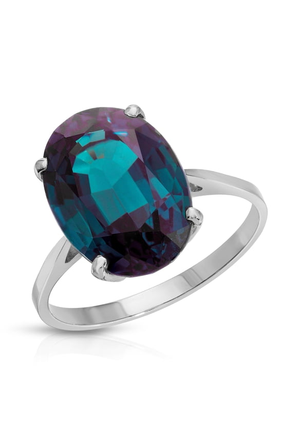14K Solid White Gold Oval Shape 6.25 CTW Ring with Grown Genuine Alexandrite Color Changing (10.0)