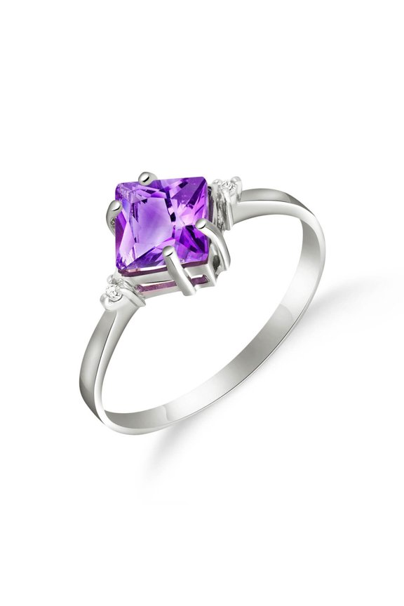 14K Solid White Gold Petite Ring with 1.77 CT Natural Amethyst and Diamond Accent, Size 8.0, 5.5-11 Sizes, February Birthstone, Symbol of Serenity