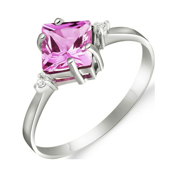 Galaxy Gold 14K Solid White Gold Petite Ring with 1.77 CT Natural Pink Topaz and Diamond Accent, Size 8.5, 5.5-11 Sizes, Symbol of Affection