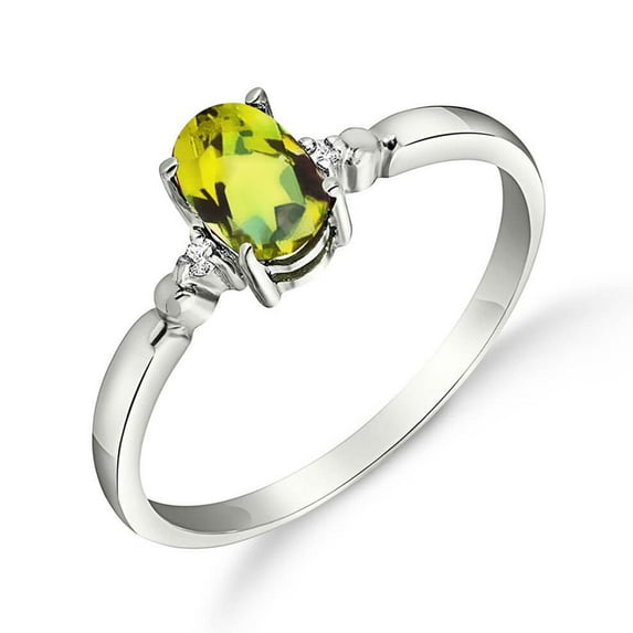 Galaxy Gold 14K White Gold 0.46 Carat Natural Diamonds and Oval-Shaped Peridot Ring - August Birthstone - Abundance & Joy - Sizes 5.5 to 11 - Fine Jewelry for Women