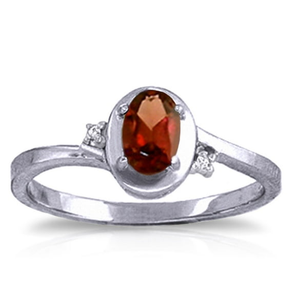Galaxy Gold GG 14K White Gold 0.51 Carat Natural Diamonds and Oval-Shaped Garnet Ring - January Birthstone - Energy & Devotion - Sizes 5.5 to 11 - Fine Jewelry for Women