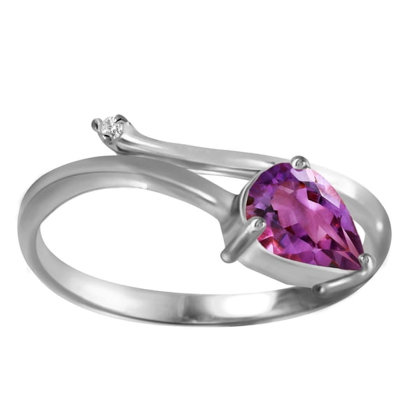 Galaxy Gold 14K Solid Gold 0.83 Carat Natural Diamond & Amethyst Pear Drop Ring for Women - White Gold Fine Jewelry