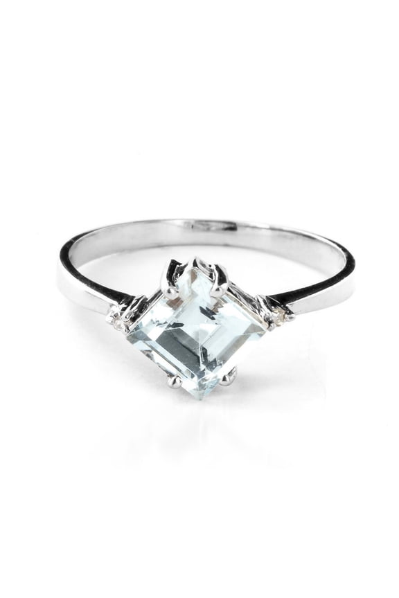 14K Solid Gold 1.77 Carat Natural Diamond & Aquamarine Ring for Women - White Gold Fine Jewelry
