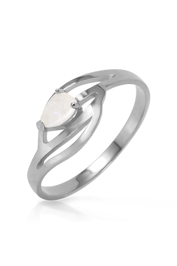 14K Solid White Gold Ring with 0.15 Carat Natural Pear-Shaped Opal, Size 10, 5.5-11 Sizes, October Birthstone, Symbol of Inspiration