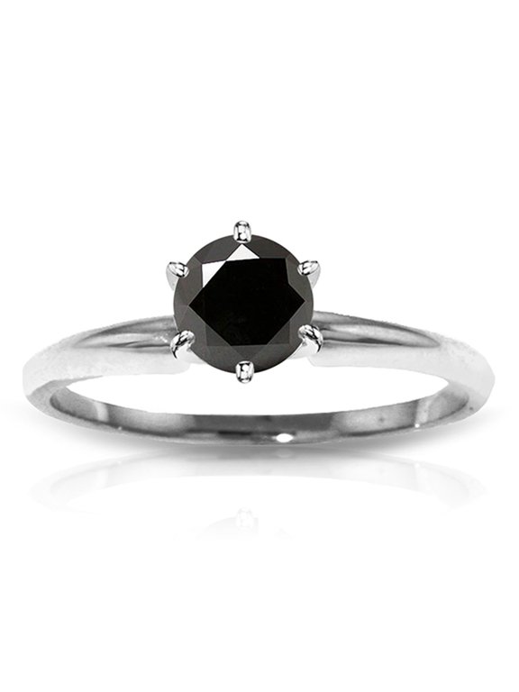14K Solid White Gold Ring with 1.0 CT Black Diamond, Size 7.0, 5.5-11 Sizes, April Birthstone, Symbol of Strength