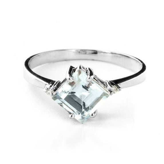 Galaxy Gold 14K White Gold 1.77 Carat Natural Diamonds and Aquamarine Ring - March Birthstone - Courage & Clarity - Sizes 5.5 to 11 - Fine Jewelry for Women