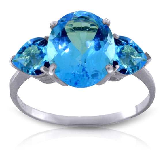 Galaxy Gold GG 14K White Gold 4.2 Carat Natural Blue Topaz Ring - December Birthstone - Communication & Serenity - Sizes 5.5 to 11 - Fine Jewelry for Women
