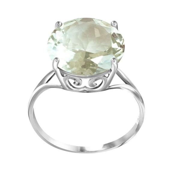Galaxy Gold 14K White Gold 5.5 Carat Natural 12 mm Round Green Amethyst Ring - Abundance & Joy - Sizes 5.5 to 11 - Fine Jewelry for Women
