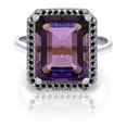 thumbnail image 1 of Galaxy Gold 14K Solid White Gold Ring with Natural Black Diamonds and Amethyst, Size 7.5, 5.5-11 Sizes, February Birthstone, Symbol of Serenity, 1 of 4