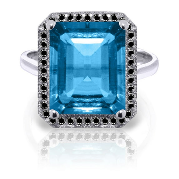 Galaxy Gold 14K Solid Gold Natural Diamond & Blue Topaz Ring for Women - White Gold Fine Jewelry