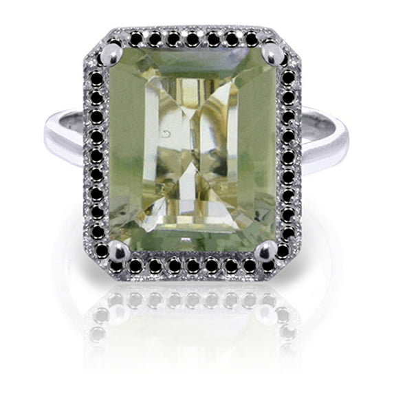 Galaxy Gold 14K White Gold Natural Black Diamonds and Green Amethyst Ring - Abundance & Joy - Sizes 5.5 to 11 - Fine Jewelry for Women