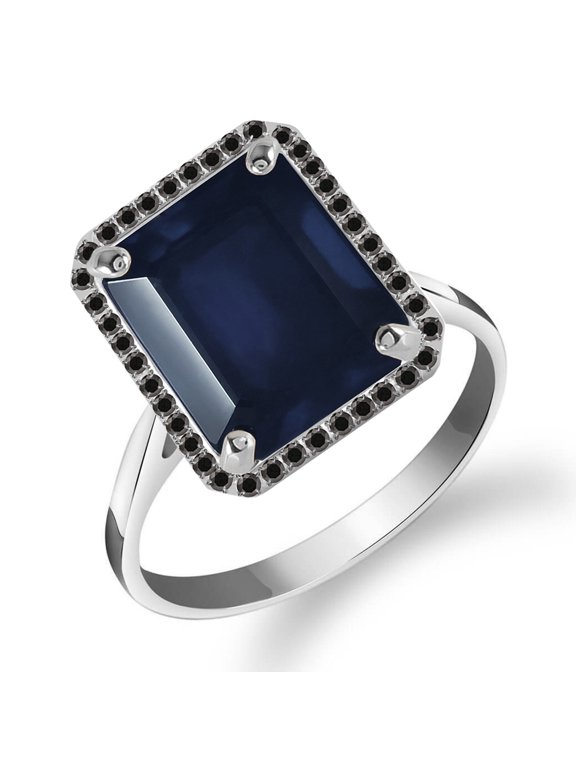 14K Solid Gold Natural Black Diamond Ring for Women - White Gold Fine Jewelry
