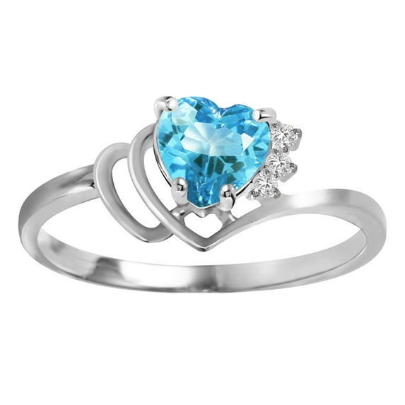 Galaxy Gold 14K White Gold Natural Diamonds and Blue Topaz Ring - December Birthstone - Communication & Serenity - Sizes 5.5 to 11 - Fine Jewelry for Women