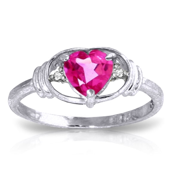 Galaxy Gold 14K Solid Gold Natural Diamond & Pink Topaz Heart-Shaped Ring for Women - White Gold Fine Jewelry