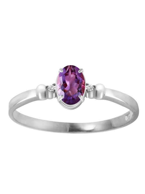 14K White Gold Natural Diamonds and Oval-Shaped Amethyst Ring - February Birthstone - Peace & Wisdom - Sizes 5.5 to 11 - Fine Jewelry for Women