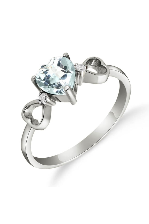14K White Gold Natural Heart-Shaped Aquamarine and Diamonds Ring - March Birthstone - Courage & Clarity - Sizes 5.5 to 11 - Fine Jewelry for Women