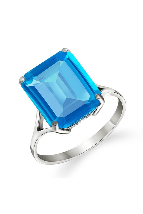 14K Solid White Gold Ring with Natural Octagon-Shaped Blue Topaz, Size 11, 5.5-11 Sizes, December Birthstone, Symbol of Calm