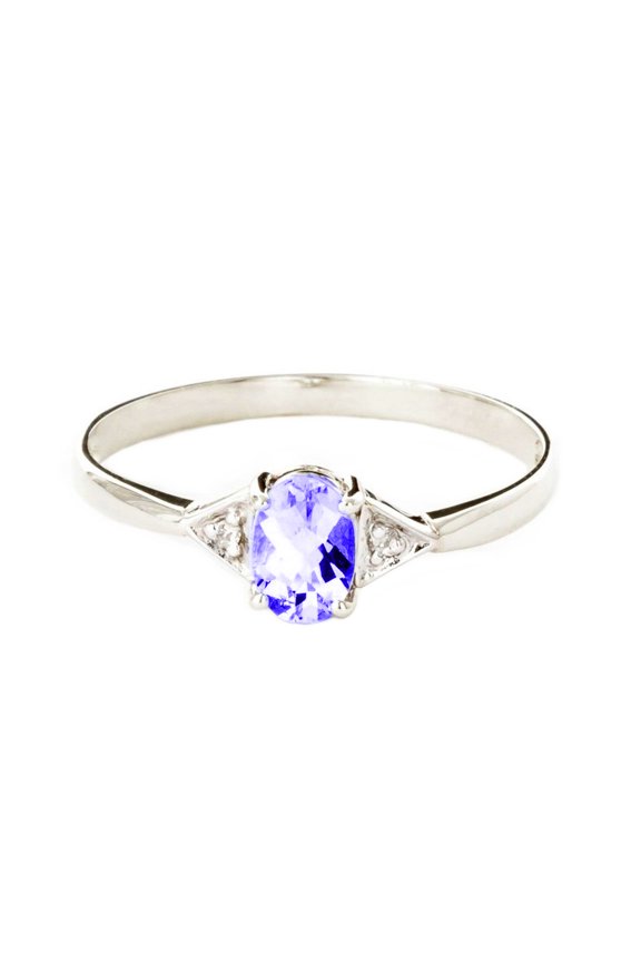 14K Solid White Gold Ring with Tanzanite and Diamonds, Size 10, 5.5-11 Sizes, December Birthstone, Symbol of Insight