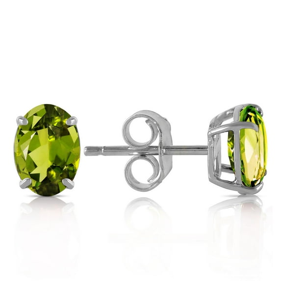 Galaxy Gold 14K Solid Gold 1.8 Carat Natural Peridot Stud Earrings for Women - White Gold Fine Jewelry