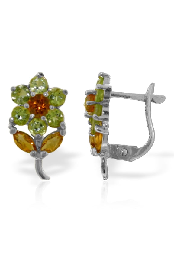 14K White Gold 2.12 CTW Natural Peridot and Citrine Stud Earrings - August Birthstone - Abundance & Joy - Fine Jewelry for Women