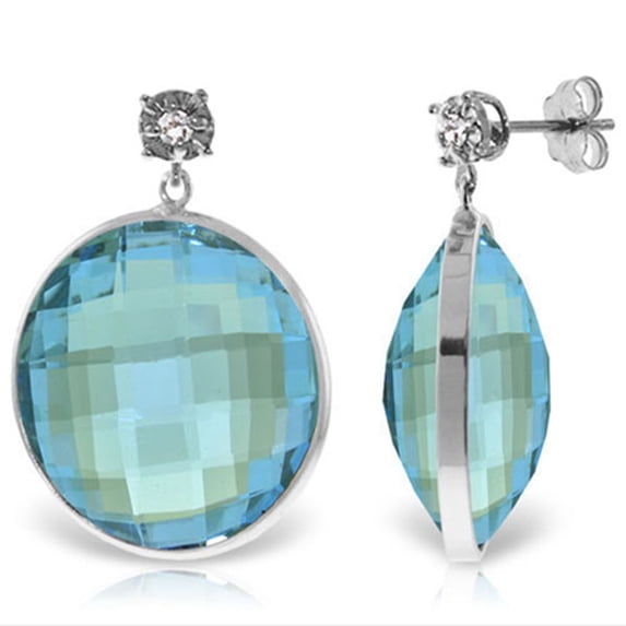 Galaxy Gold 14K White Gold Natural Diamonds and Blue Topaz Stud Earrings - December Birthstone - Communication & Serenity - Fine Jewelry for Women