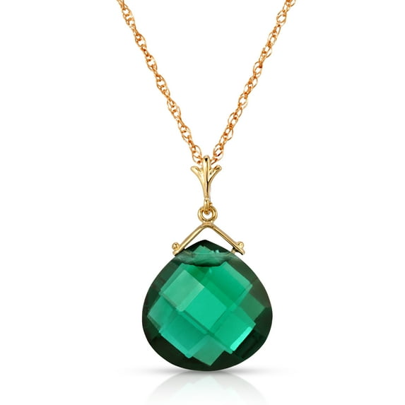 Galaxy Gold 14K Solid Yellow Gold 14" Necklace with Lab-Grown Briolette Shape Checkerboard Cut Emerald, 14"-24" Sizes, May Birthstone, Symbol of Renewal