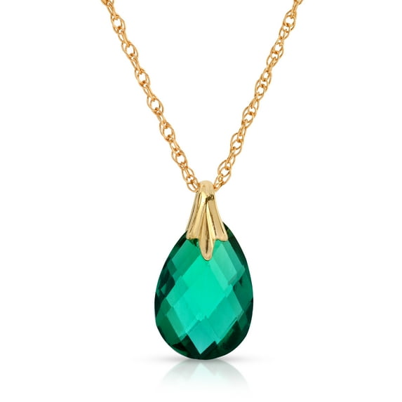Galaxy Gold 14K Solid Yellow Gold 14" Necklace with Lab-Grown Briolette Checkerboard Cut Emerald, 14"-24" Sizes, May Birthstone, Symbol of Renewal