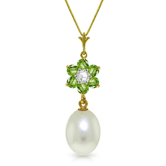 Galaxy Gold 14K Yellow Gold Natural Diamonds and Peridot Pendant Necklace - August Birthstone - Warmth & Prosperity - 16" to 24" - Fine Jewelry for Women