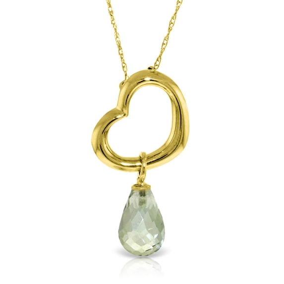 Galaxy Gold 14K Solid Yellow Gold 14" Open Heart Pendant Necklace with a Genuine Green Amethyst Drop, 14"-24" Sizes, Symbol of Renewal