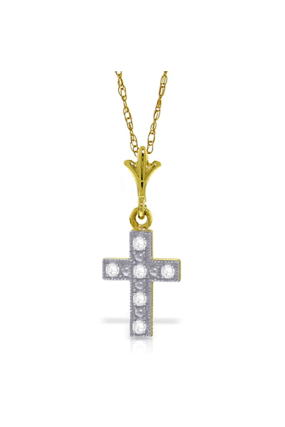 14K Solid Gold Natural Diamond Cross Pendant Necklace for Women - Yellow Gold Fine Jewelry