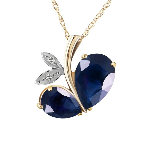 Galaxy Gold 14K Solid Yellow Gold 18" Modern Heart Necklace with 5.36 CTW Natural Diamonds and Sapphires, 14"-24" Sizes, September Birthstone, Symbol of Wisdom