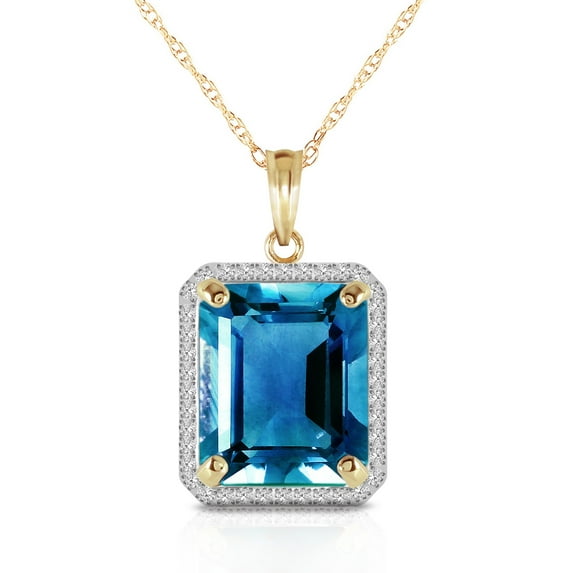 Galaxy Gold 14K Solid Yellow Gold 20" Necklace with Natural Diamonds and Octagon-Shaped Blue Topaz, 14"-24" Sizes, December Birthstone, Symbol of Calm