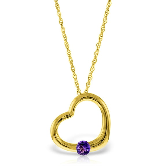 Galaxy Gold 14K Solid Yellow Gold 20" Open Heart Pendant Necklace with a Genuine Purple Amethyst Drop, 14"-24" Sizes, February Birthstone, Symbol of Serenity